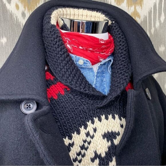 Polo Ralph Lauren Merino Wool Black & Red Double Breasted Top Over Pea Coat - Picture 14 of 16